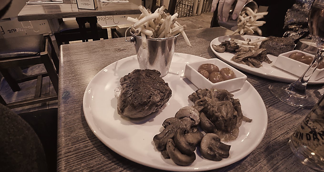 Steak with mushrooms and fries